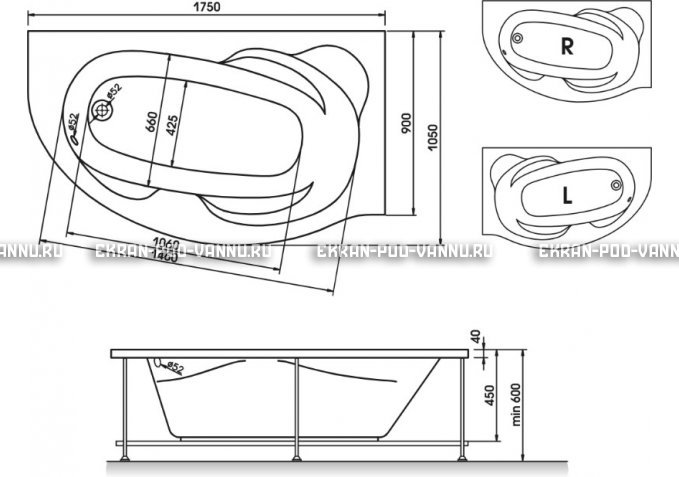 Акриловая ванна Relisan Liliya 175x90 – купить по цене 24570 руб. в интернет-магазине в городе Магнитогорск картинка 3