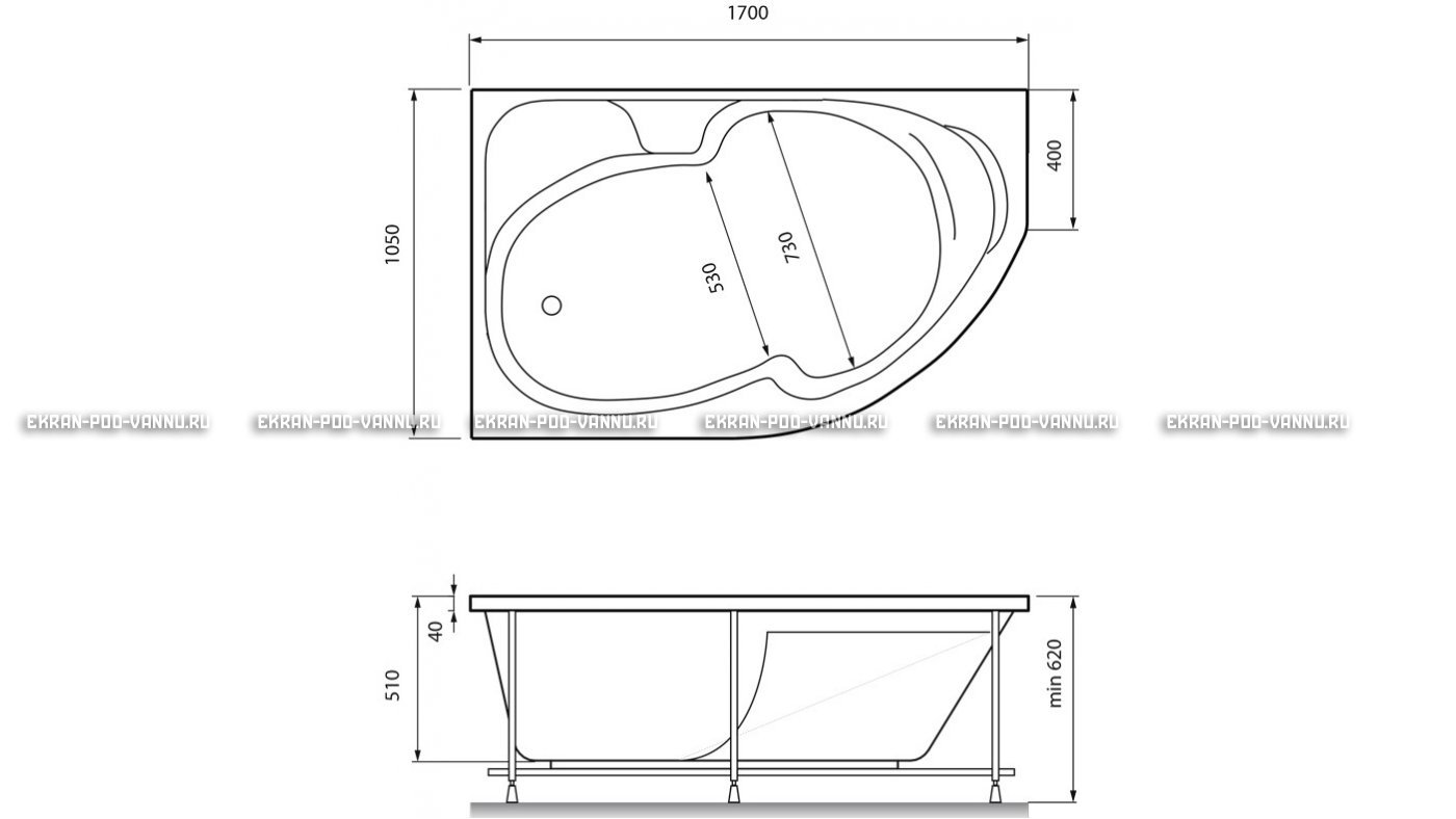 Акриловая ванна Relisan Sofi 170x105 – купить по цене 23480 руб. в интернет-магазине в городе Магнитогорск картинка 13