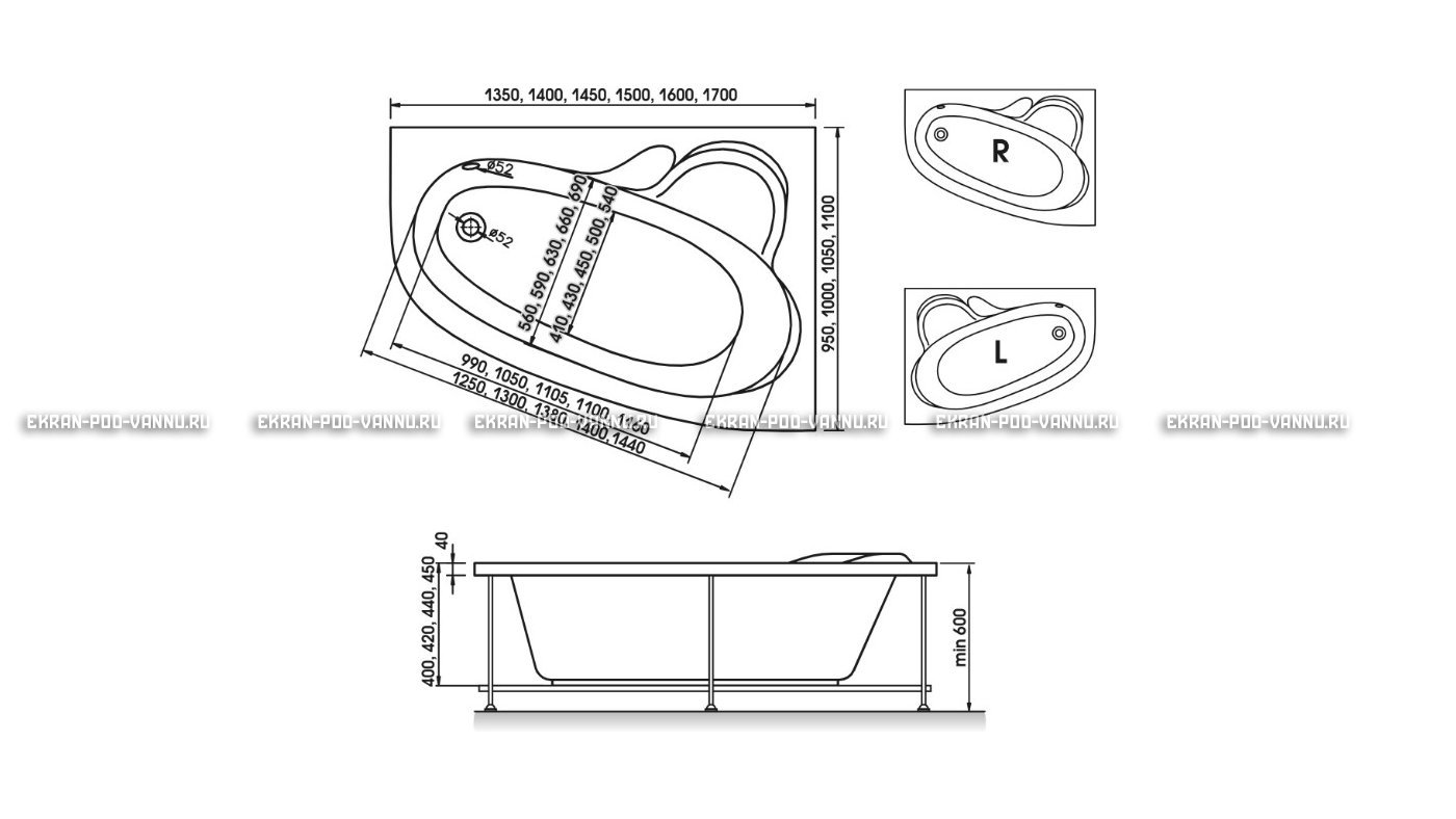 Акриловая ванна Relisan Ariadna 150x110 – купить по цене 24690 руб. в интернет-магазине в городе Магнитогорск картинка 10