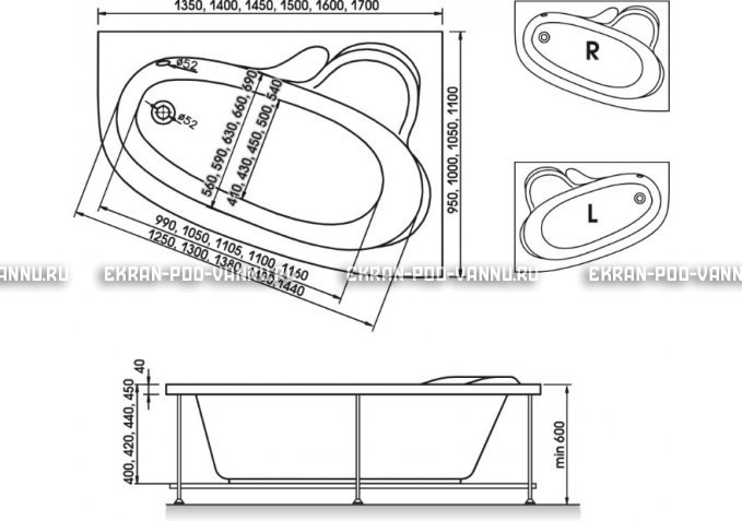 Акриловая ванна Relisan Ariadna 150x110 – купить по цене 24690 руб. в интернет-магазине в городе Магнитогорск картинка 3