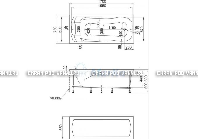 Акриловая ванна 1MarKa Calypso 170x75 – купить по цене 13950 руб. в интернет-магазине в городе Магнитогорск картинка 7