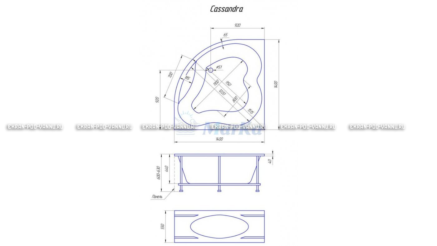 Акриловая ванна 1MarKa Cassandra 140x140 – купить по цене 18620 руб. в интернет-магазине в городе Магнитогорск картинка 19