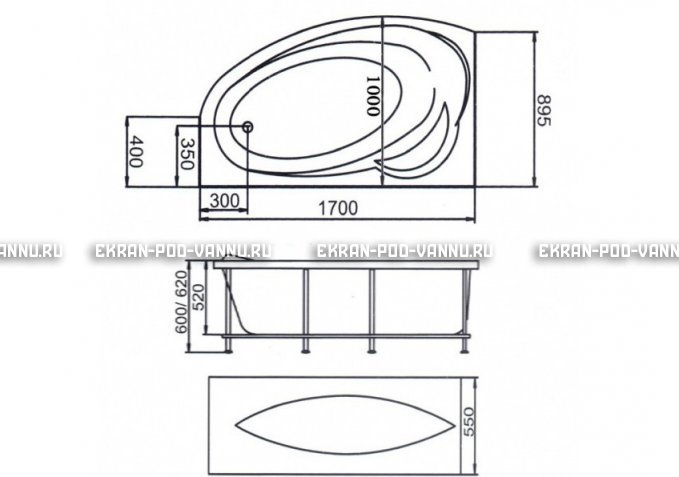 Акриловая ванна 1MarKa Julianna 170x100 – купить по цене 21320 руб. в интернет-магазине в городе Магнитогорск картинка 3