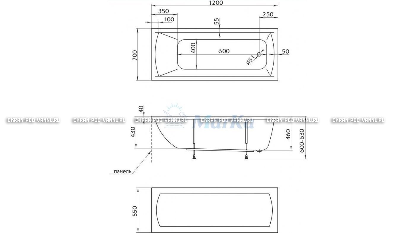 Акриловая ванна 1MarKa Modern 120x70 – купить по цене 7600 руб. в интернет-магазине в городе Магнитогорск картинка 13