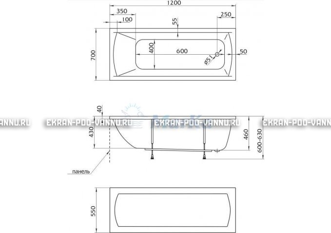 Акриловая ванна 1MarKa Modern 120x70 – купить по цене 7600 руб. в интернет-магазине в городе Магнитогорск картинка 4