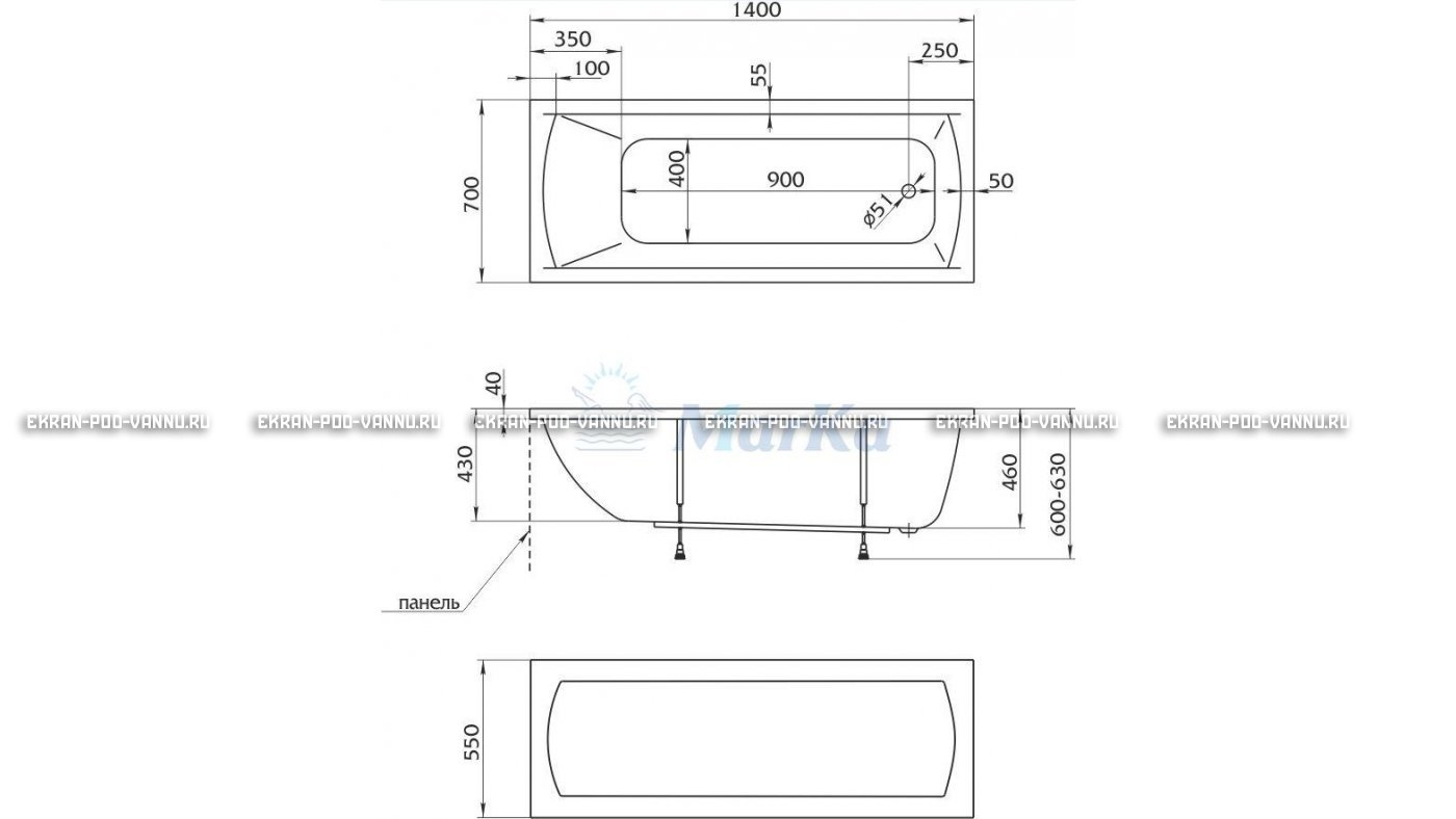 Акриловая ванна 1MarKa Modern 140x70 – купить по цене 8910 руб. в интернет-магазине в городе Магнитогорск картинка 16