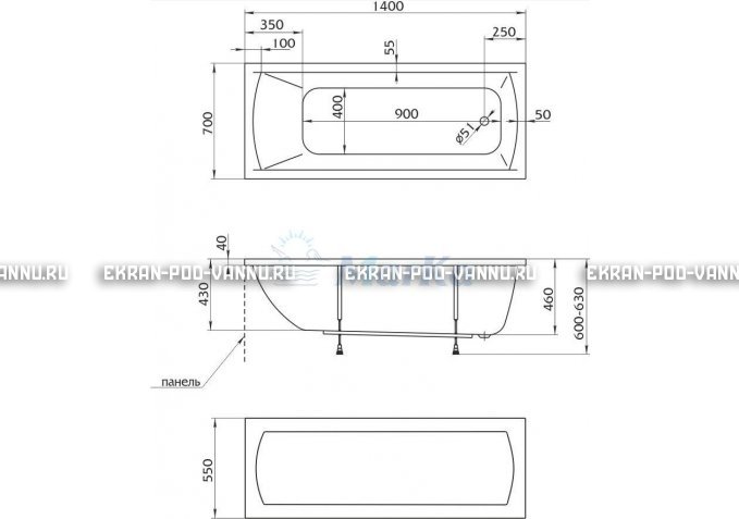 Акриловая ванна 1MarKa Modern 140x70 – купить по цене 8910 руб. в интернет-магазине в городе Магнитогорск картинка 5