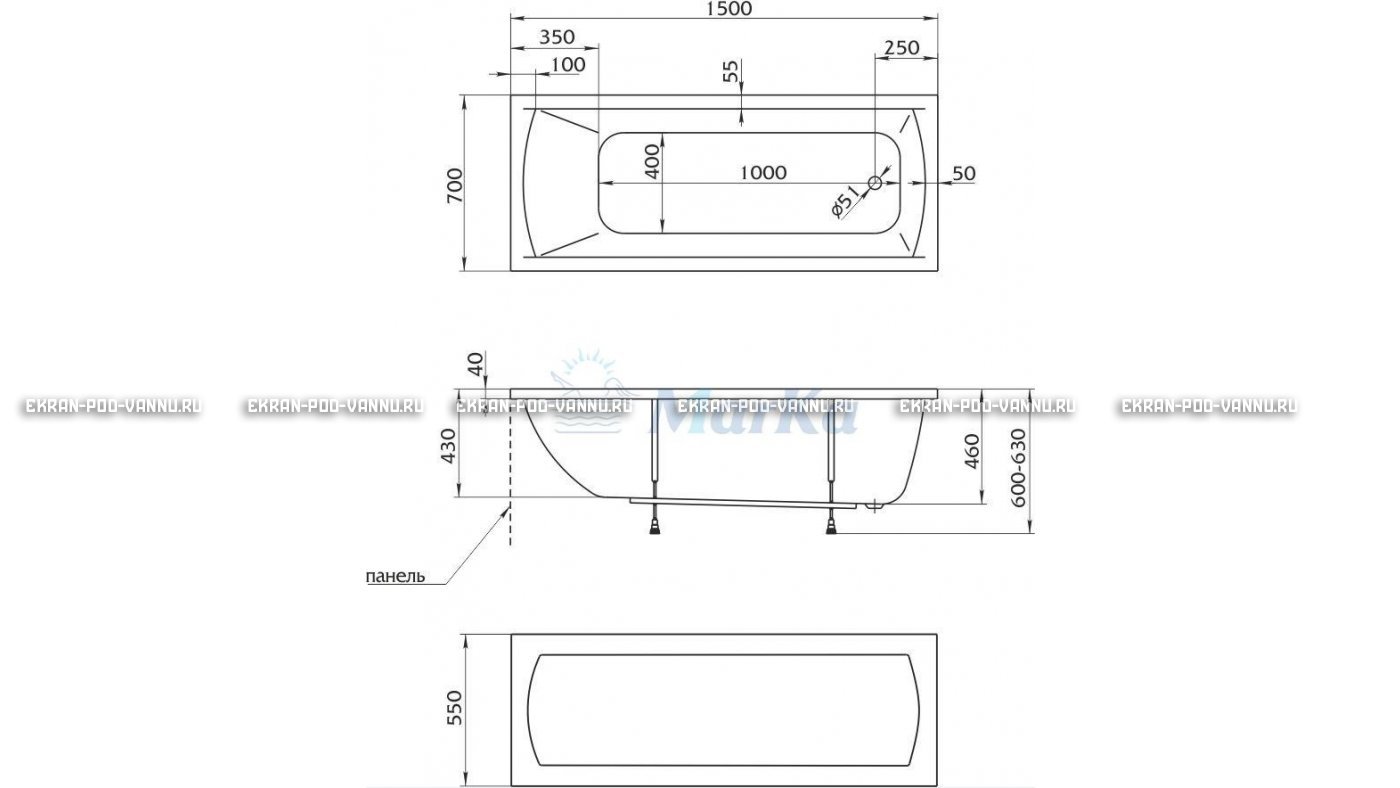 Акриловая ванна 1MarKa Modern 150x70 – купить по цене 9210 руб. в интернет-магазине в городе Магнитогорск картинка 13