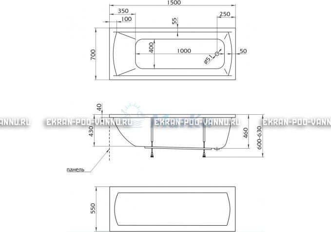 Акриловая ванна 1MarKa Modern 150x70 – купить по цене 9210 руб. в интернет-магазине в городе Магнитогорск картинка 4