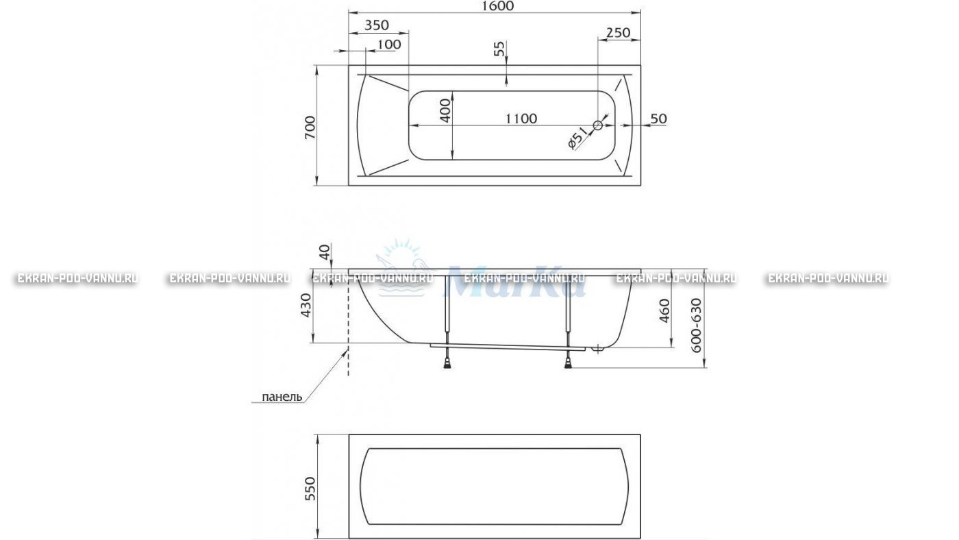 Акриловая ванна 1MarKa Modern 160x70 – купить по цене 9410 руб. в интернет-магазине в городе Магнитогорск картинка 16