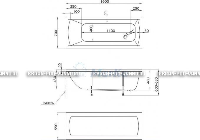 Акриловая ванна 1MarKa Modern 160x70 – купить по цене 9410 руб. в интернет-магазине в городе Магнитогорск картинка 5