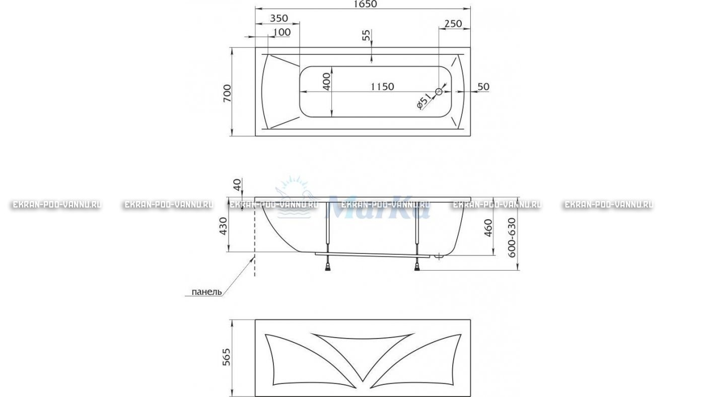 Акриловая ванна 1MarKa Modern 165x70 – купить по цене 9810 руб. в интернет-магазине в городе Магнитогорск картинка 16