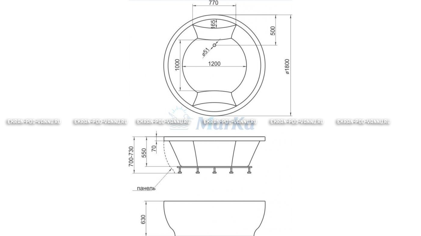 Акриловая ванна 1MarKa Omega 180x180  – купить по цене 42450 руб. в интернет-магазине в городе Магнитогорск картинка 13