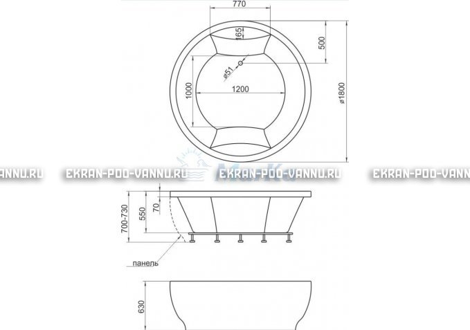 Акриловая ванна 1MarKa Omega 180x180  – купить по цене 42450 руб. в интернет-магазине в городе Магнитогорск картинка 4