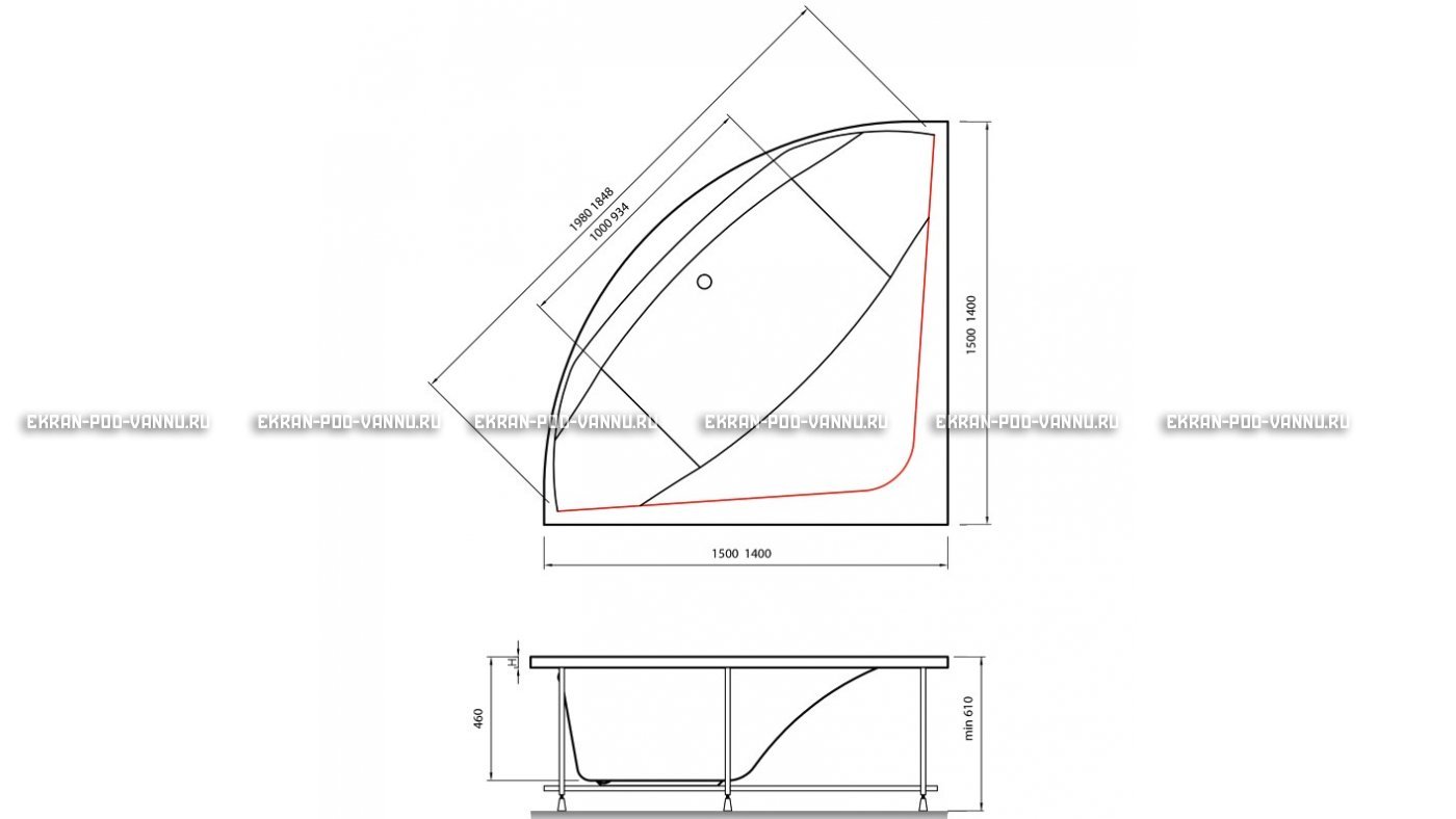 Акриловая ванна Vayer Boomerang 150x150 – купить по цене 59550 руб. в интернет-магазине в городе Магнитогорск картинка 15