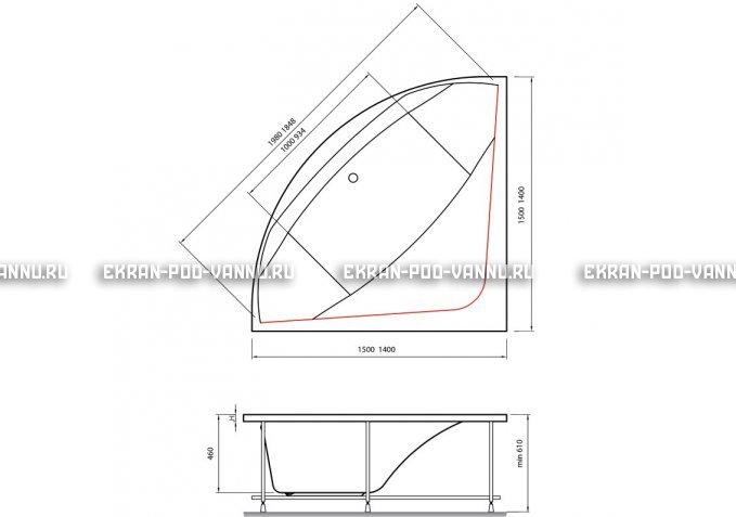 Акриловая ванна Vayer Boomerang 150x150 – купить по цене 59550 руб. в интернет-магазине в городе Магнитогорск картинка 4