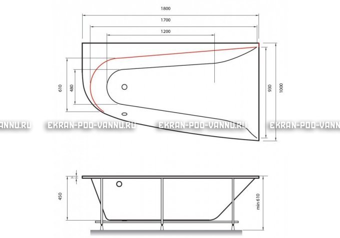 Акриловая ванна Vayer Boomerang 180x100 – купить по цене 53030 руб. в интернет-магазине в городе Магнитогорск картинка 2