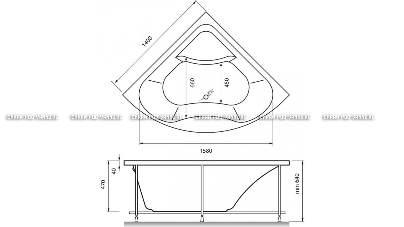 Акриловая ванна Vayer Persefona 140x140 – купить по цене 25230 руб. в интернет-магазине в городе Магнитогорск картинка 15