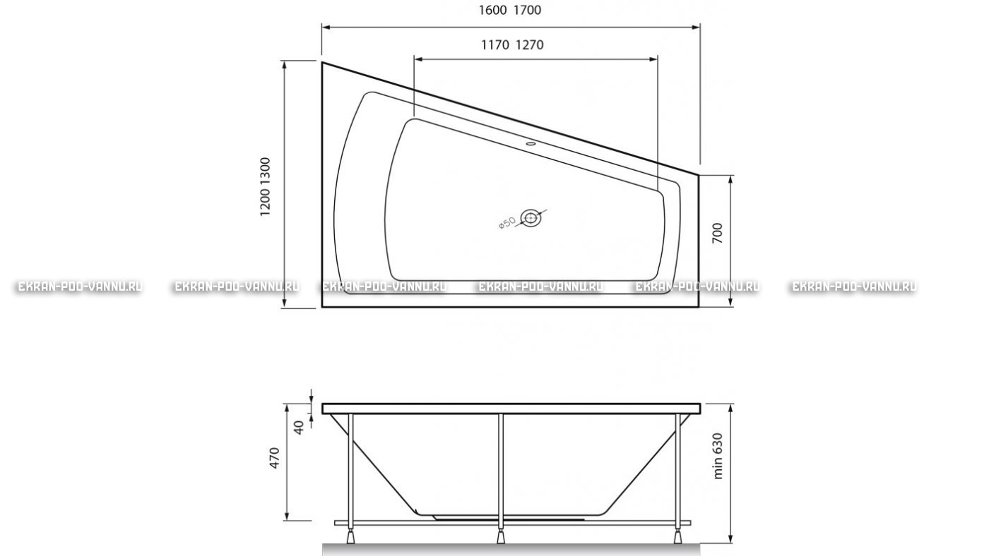 Акриловая ванна Vayer Trinitiy 170x130 – купить по цене 32590 руб. в интернет-магазине в городе Магнитогорск картинка 13