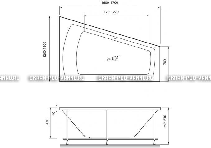 Акриловая ванна Vayer Trinitiy 170x130 – купить по цене 32590 руб. в интернет-магазине в городе Магнитогорск картинка 4
